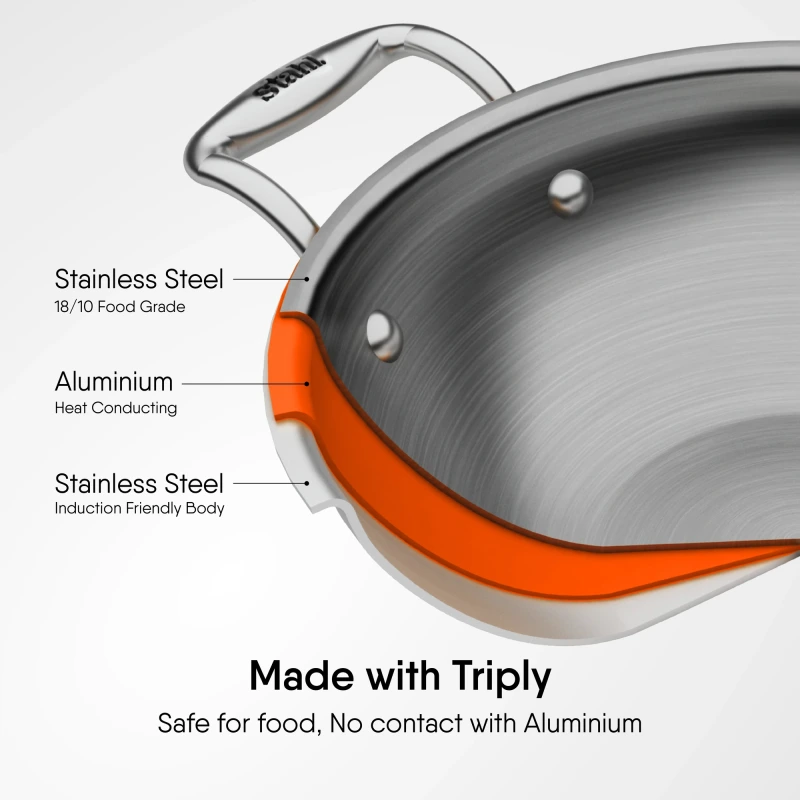 Stahl Artisan Triply Kadhai With Lid