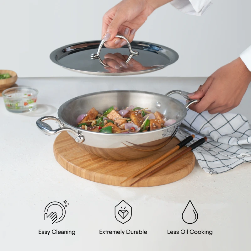 Stahl Artisan Triply Kadhai With Lid