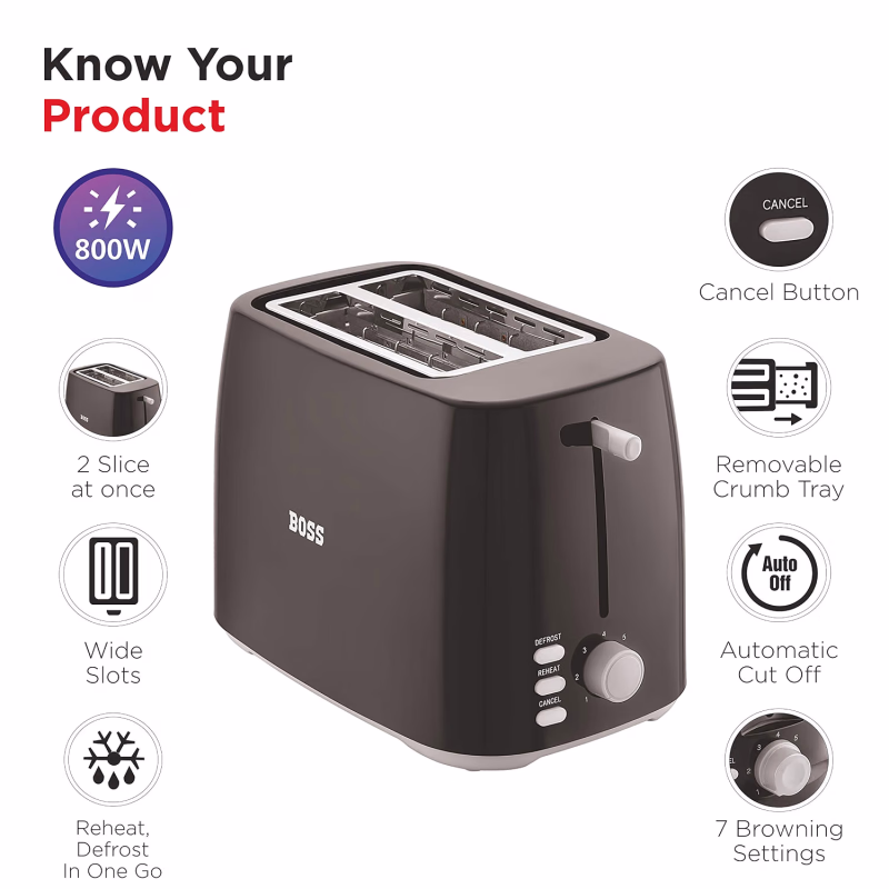 Boss Crusty Pop Up Toaster 800W
