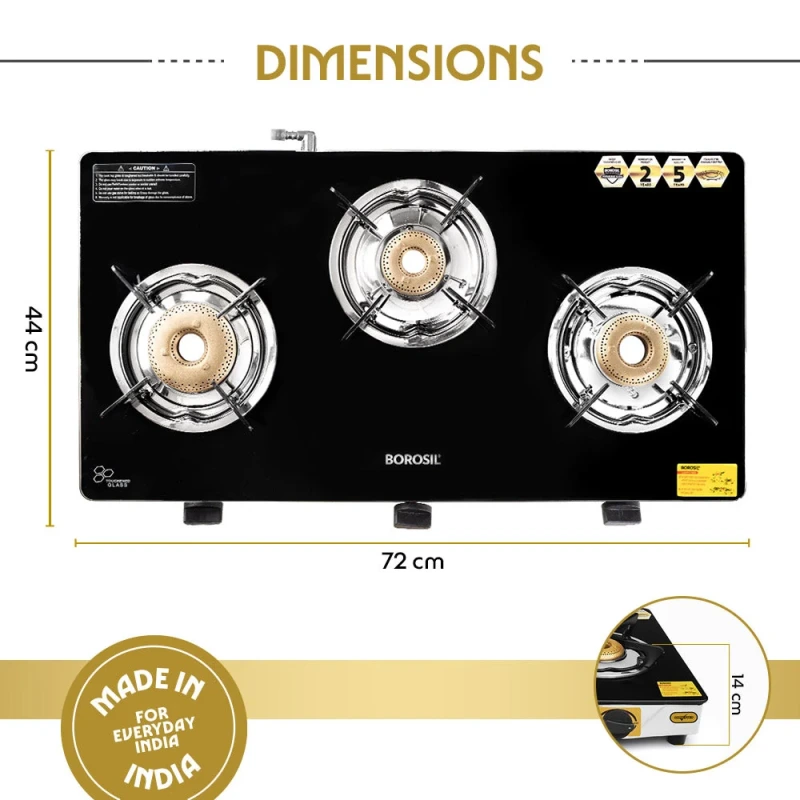 Borosil Blaze Glass Top 3 Burner Gas Stove