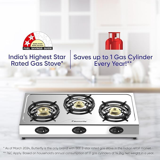Butterfly Bolt Shakti 3 Burner Stainless Steel Gas Stove