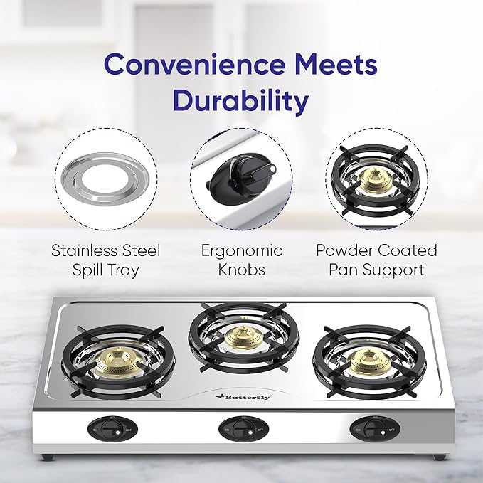 Butterfly Bolt Shakti 3 Burner Stainless Steel Gas Stove