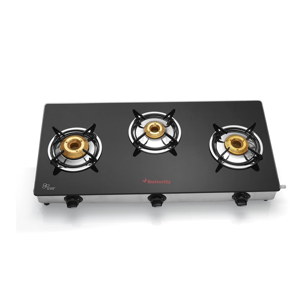 Butterfly Reflection 3 Burner Glass Top Gas Stove