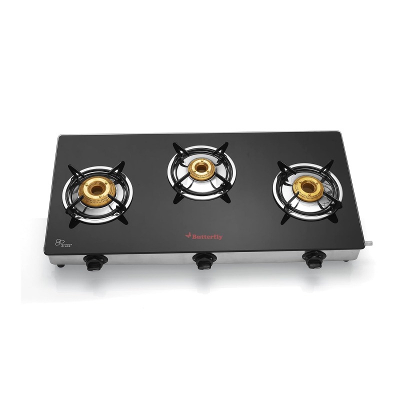 Butterfly Reflection 3 Burner Glass Top Gas Stove