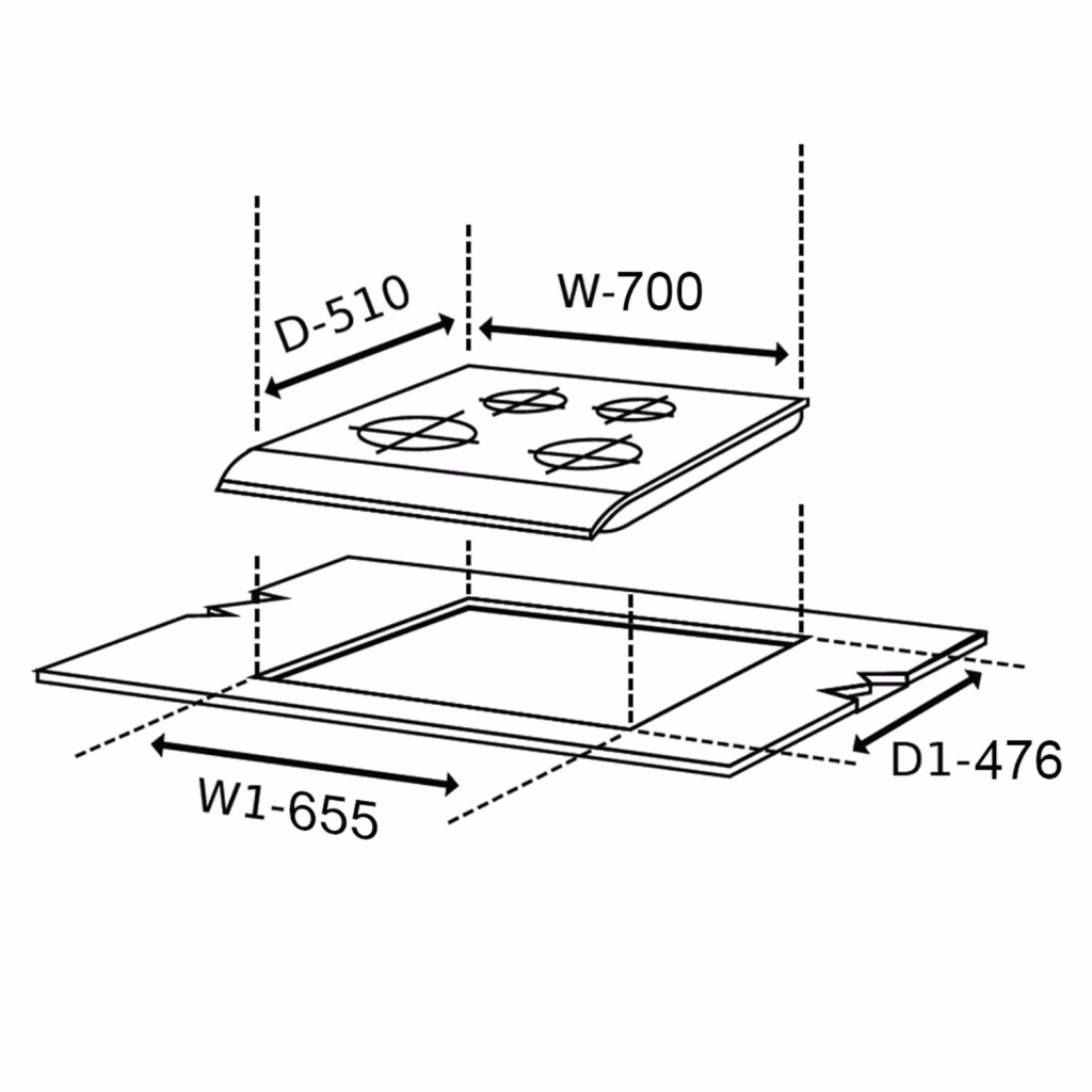 Glen 1074 SQF 4 Burner Built-in Glass Hob (Italian Double-Ring)
