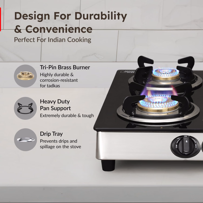 Prestige Marvel Plus GTM 04 4 Burner Glass Top Gas Stove
