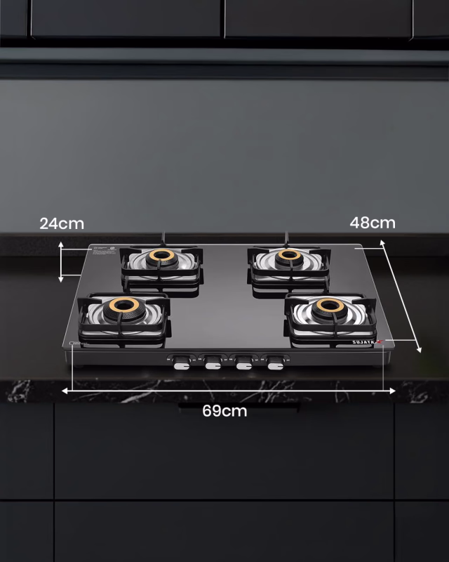 Sujata Classic 4 Burner Glass Top Gas Stove