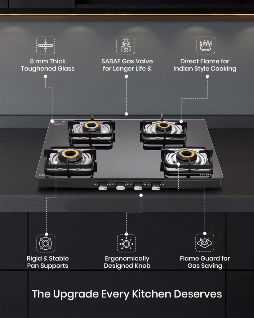 Sujata Classic 4 Burner Glass Top Gas Stove
