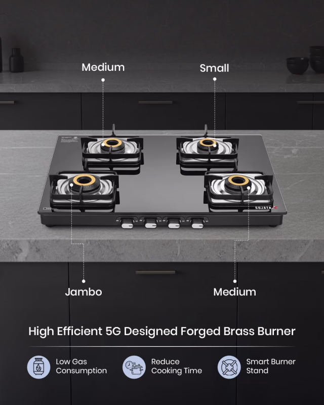 Sujata Classic 4 Burner Glass Top Gas Stove