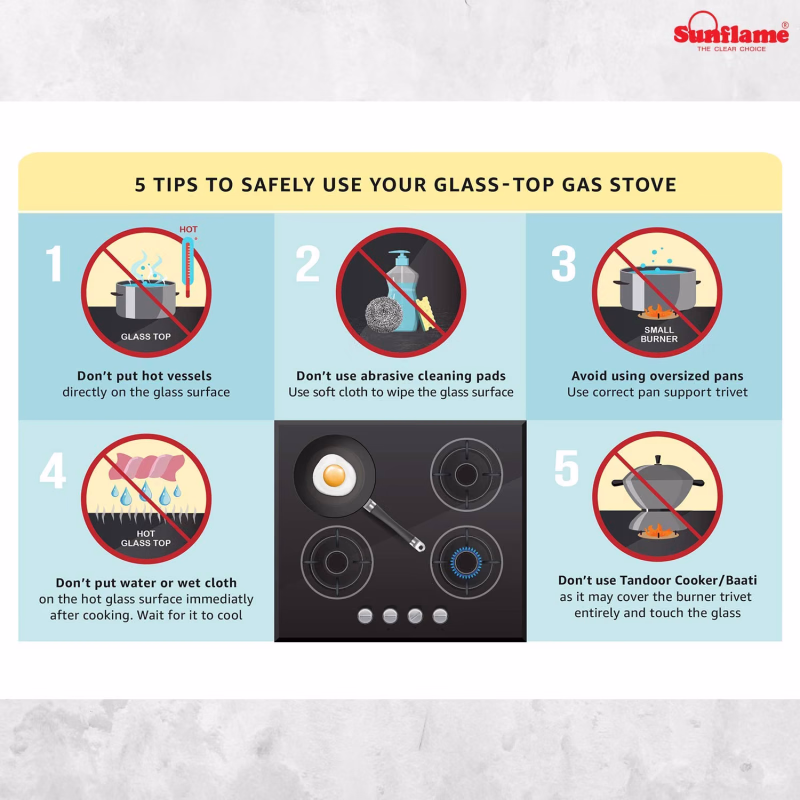 Sunflame Desire GT 3 Burner Glass Top Gas Stove
