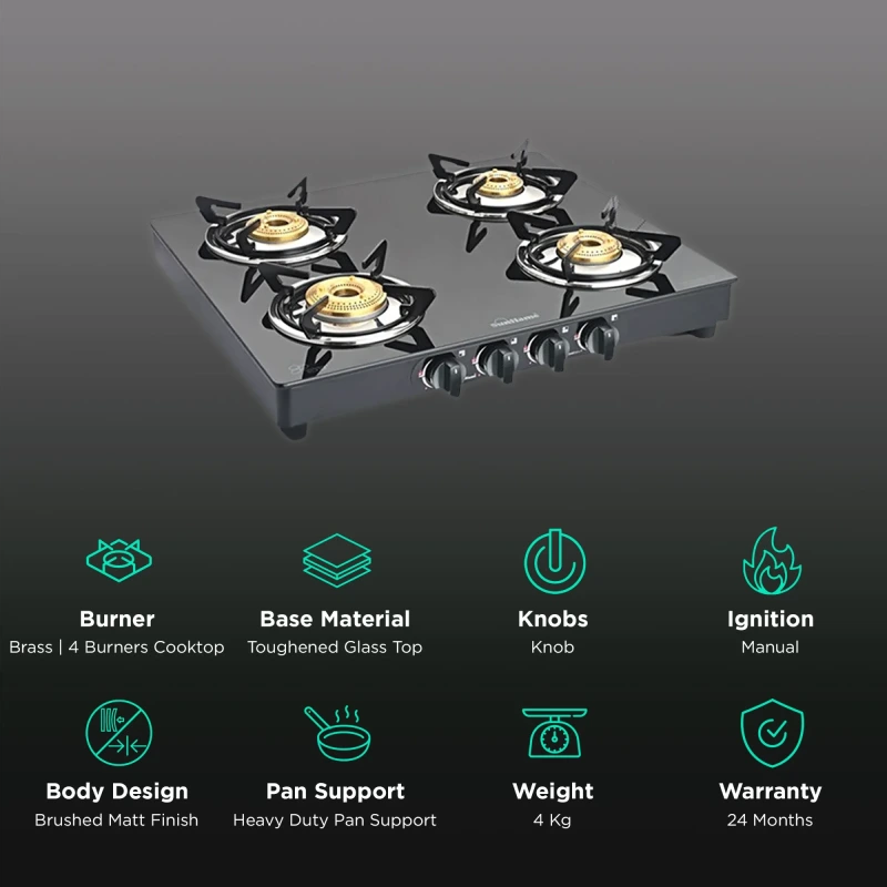 Sunflame Prime 4 Burner Stainless Steel Gas Stove