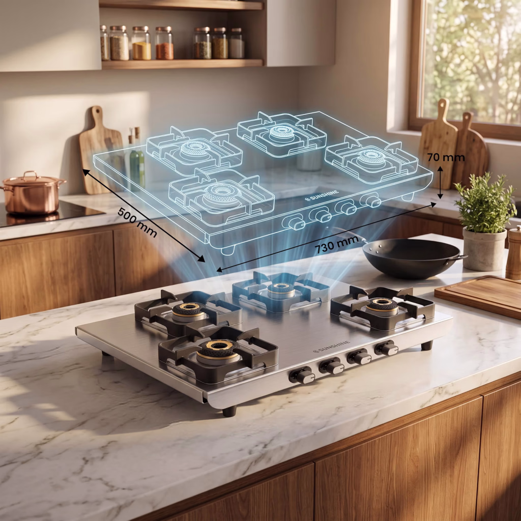 Sunshine Curvv Premium 4 Burner Matte Stainless Steel Gas Stove