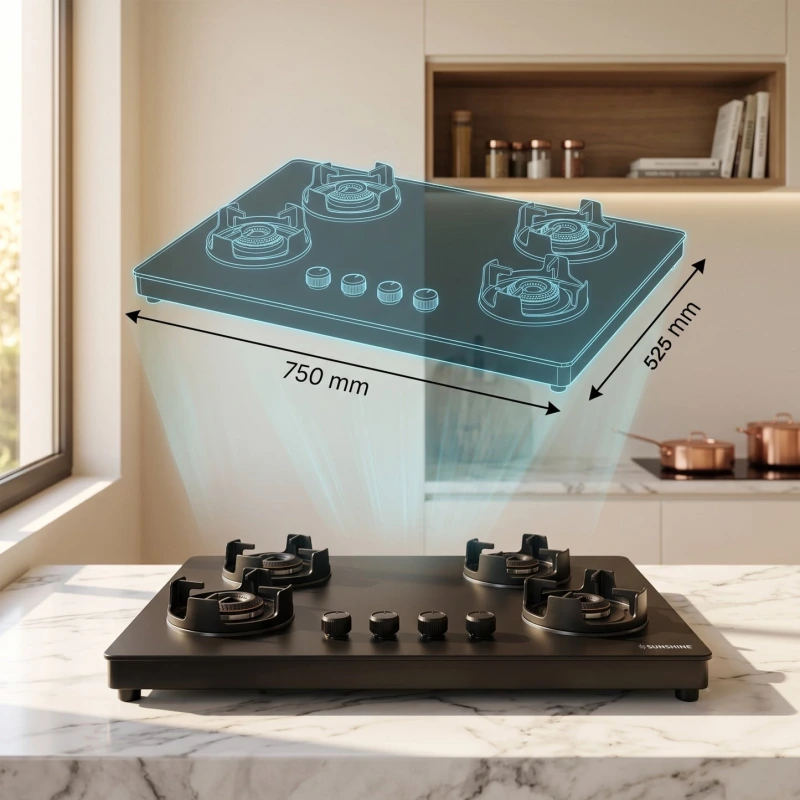 Sunshine Defender 4 Burner Glass Hob-Top Gas Stove