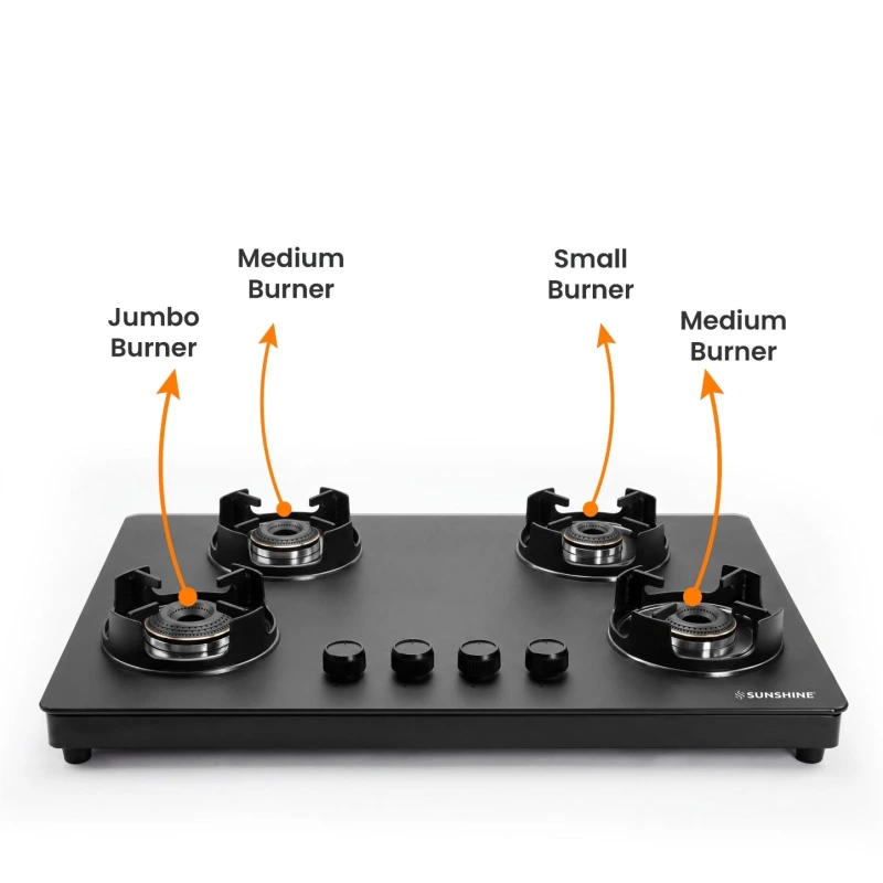 Sunshine Defender 4 Burner Glass Hob-Top Gas Stove